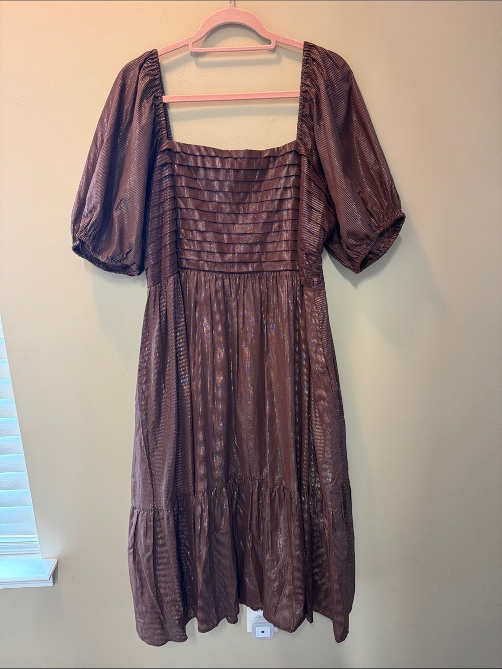 LC Lauren Conrad Chocolate Brown Puff-Sleeve Midi Dress